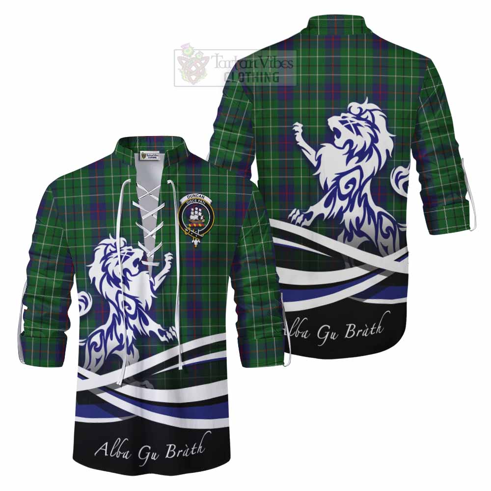 Tartan Vibes Clothing Duncan Tartan Ghillie Kilt Shirt with Alba Gu Brath Regal Lion Emblem
