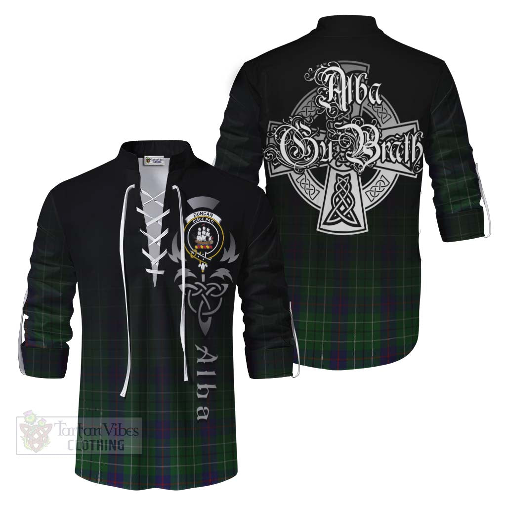 Tartan Vibes Clothing Duncan Tartan Ghillie Kilt Shirt Featuring Alba Gu Brath Family Crest Celtic Inspired