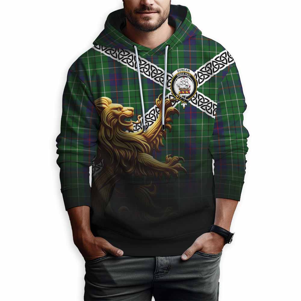 Tartan Vibes Clothing Duncan Crest Tartan Hoodie with Golden Lion Emblem Celtic Style