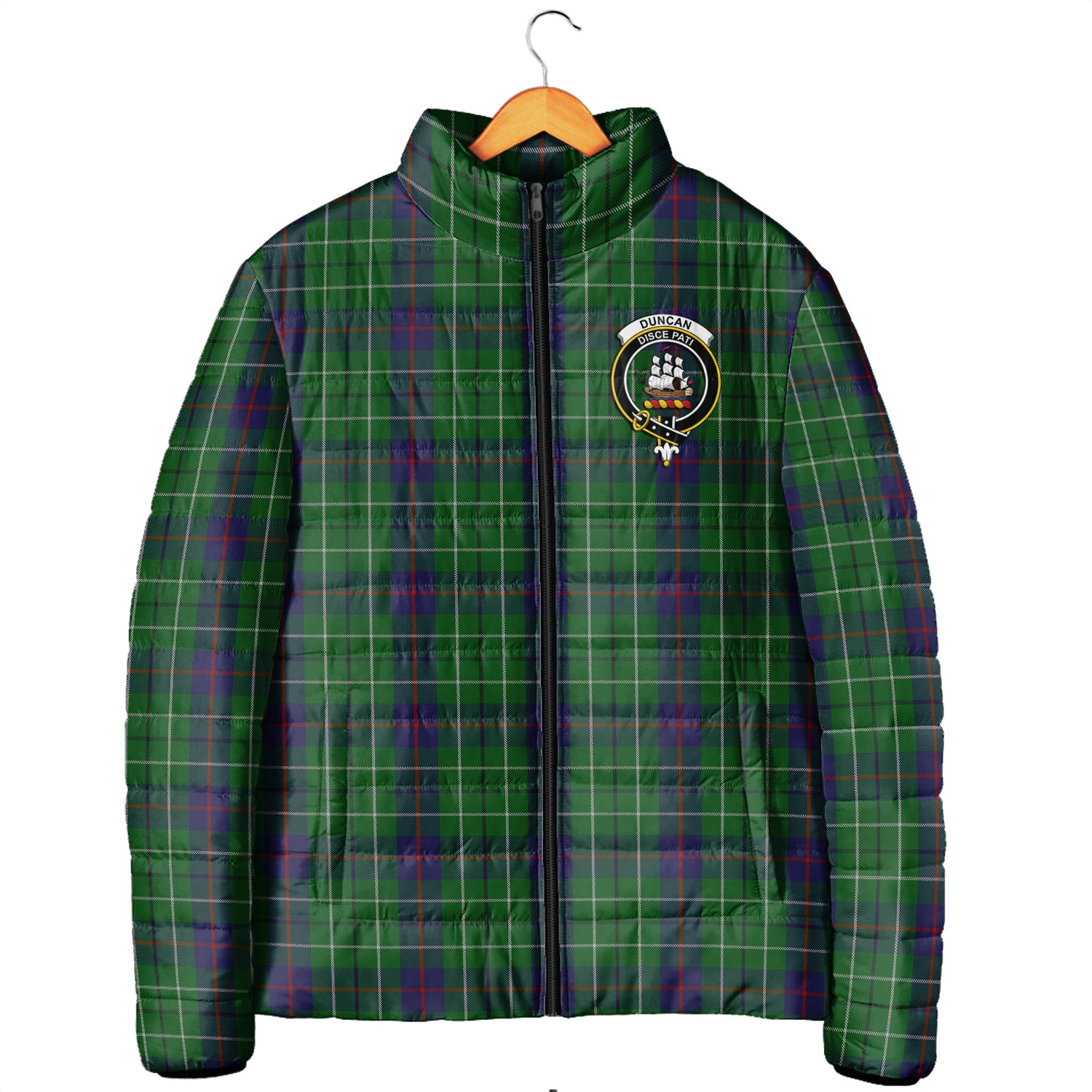 Duncan Tartan Padded Jacket with Family Crest Men's Padded Jacket - Tartan Vibes Clothing