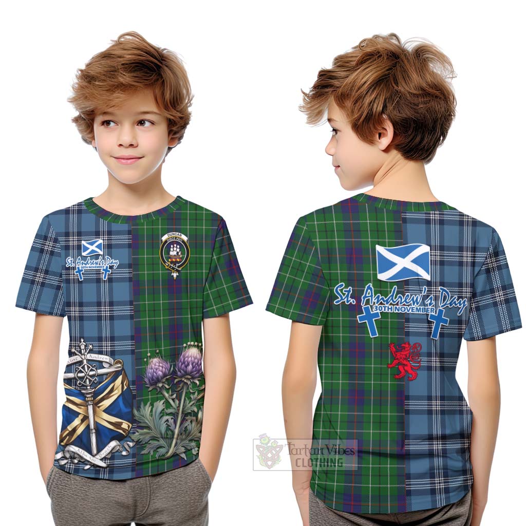 Tartan Vibes Clothing Duncan Tartan Kid T-Shirt Happy St. Andrew's Day Half Tartan Style