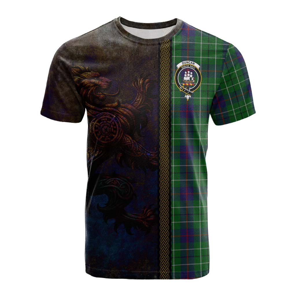 Tartan Vibes Clothing Duncan Tartan Family Crest Cotton T-shirt Alba Gu Brath Be Brave Lion Ancient Style