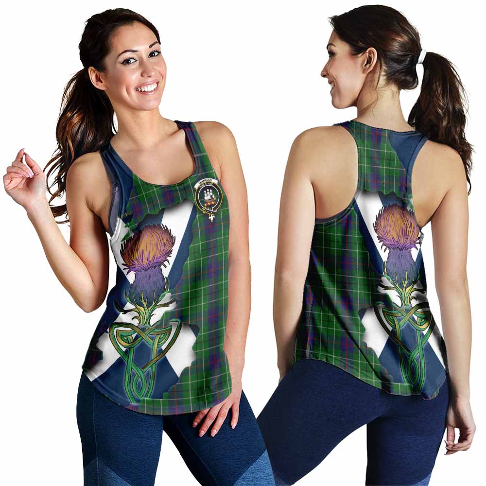 Tartan Vibes Clothing Duncan Tartan Family Crest Women's Racerback Tanks Scottish Thistle Celtic Inspired