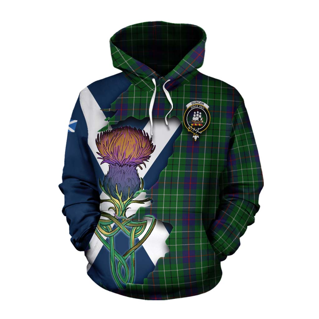Tartan Vibes Clothing Duncan Tartan Family Crest Cotton Hoodie Scottish Thistle Celtic Inspired