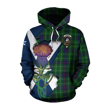 Duncan Tartan Family Crest Cotton Hoodie Scottish Thistle Celtic Inspired