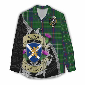 Tartan Vibes Clothing Duncan Tartan Family Crest Women's Casual Shirt Lion Rampant Royal Thistle Shield Celtic Inspired
