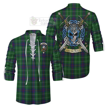 Tartan Vibes Clothing Duncan Tartan Ghillie Kilt Shirt with Family Crest Celtic Skull Style