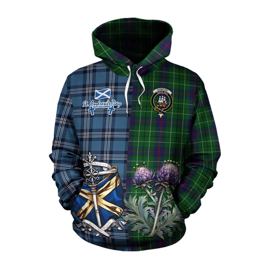 Duncan Tartan Cotton Hoodie Happy St. Andrew's Day Half Tartan Style Pullover Hoodie XS - Tartan Vibes Clothing
