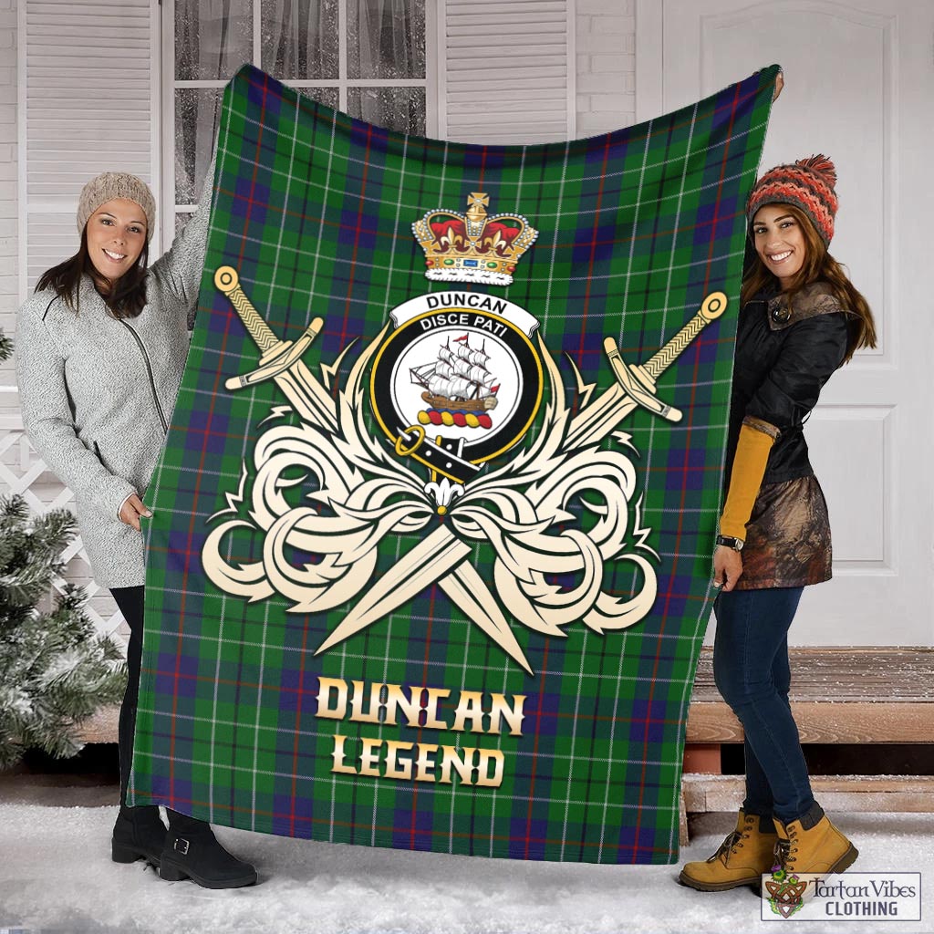 Tartan Vibes Clothing Duncan Tartan Blanket with Clan Crest and the Golden Sword of Courageous Legacy