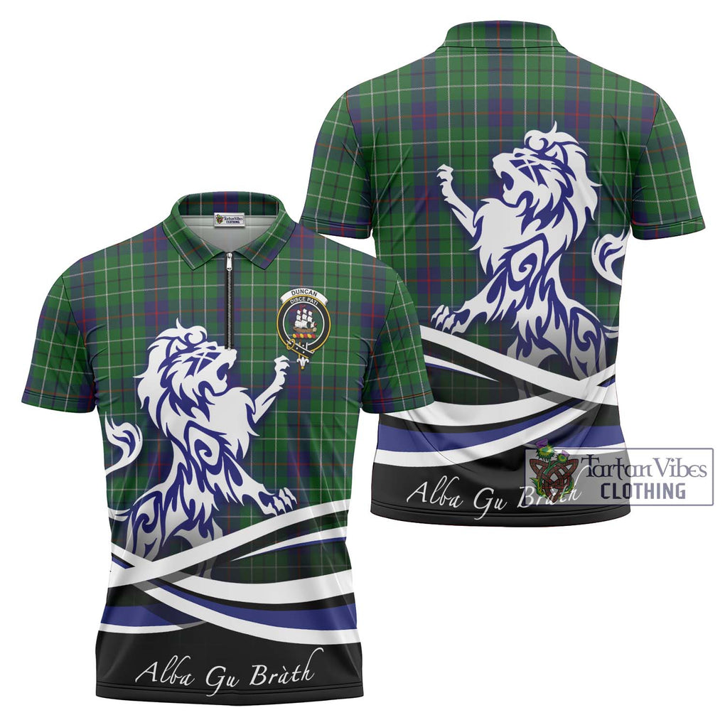 Duncan Tartan Zipper Polo Shirt with Alba Gu Brath Regal Lion Emblem Unisex - Tartanvibesclothing Shop