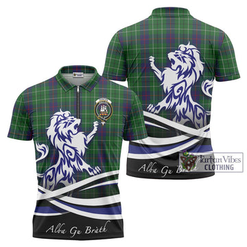 Duncan Tartan Zipper Polo Shirt with Alba Gu Brath Regal Lion Emblem Unisex - Tartanvibesclothing Shop