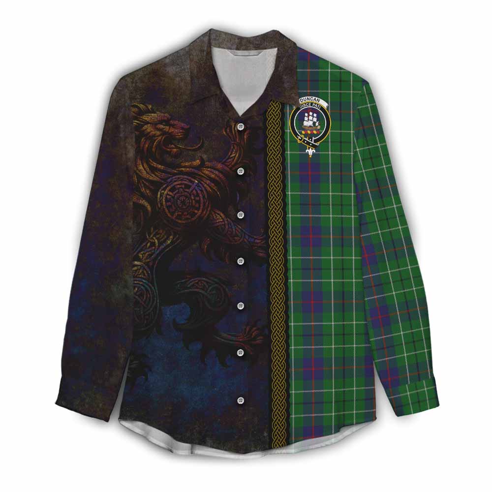 Tartan Vibes Clothing Duncan Tartan Family Crest Women's Casual Shirt Alba Gu Brath Be Brave Lion Ancient Style