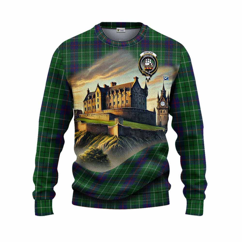 Tartan Vibes Clothing Duncan Tartan Family Crest Knitted Sweater with Scottish Ancient Castle Style