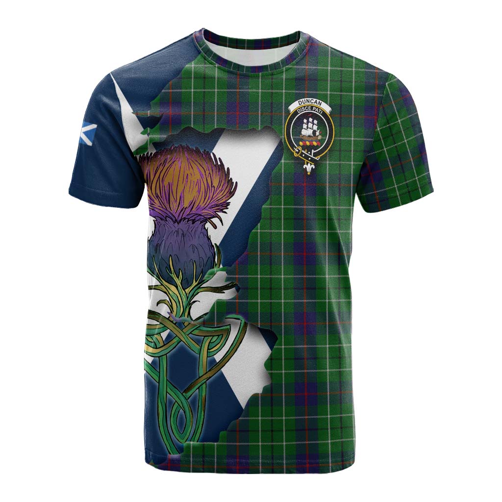 Tartan Vibes Clothing Duncan Tartan Family Crest Cotton T-shirt Scottish Thistle Celtic Inspired
