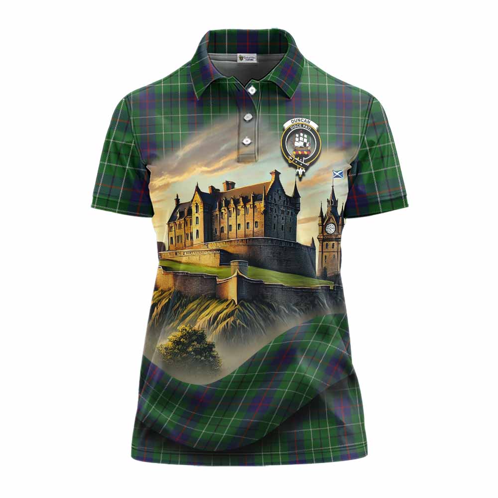 Tartan Vibes Clothing Duncan Tartan Family Crest Women's Polo Shirt with Scottish Ancient Castle Stype