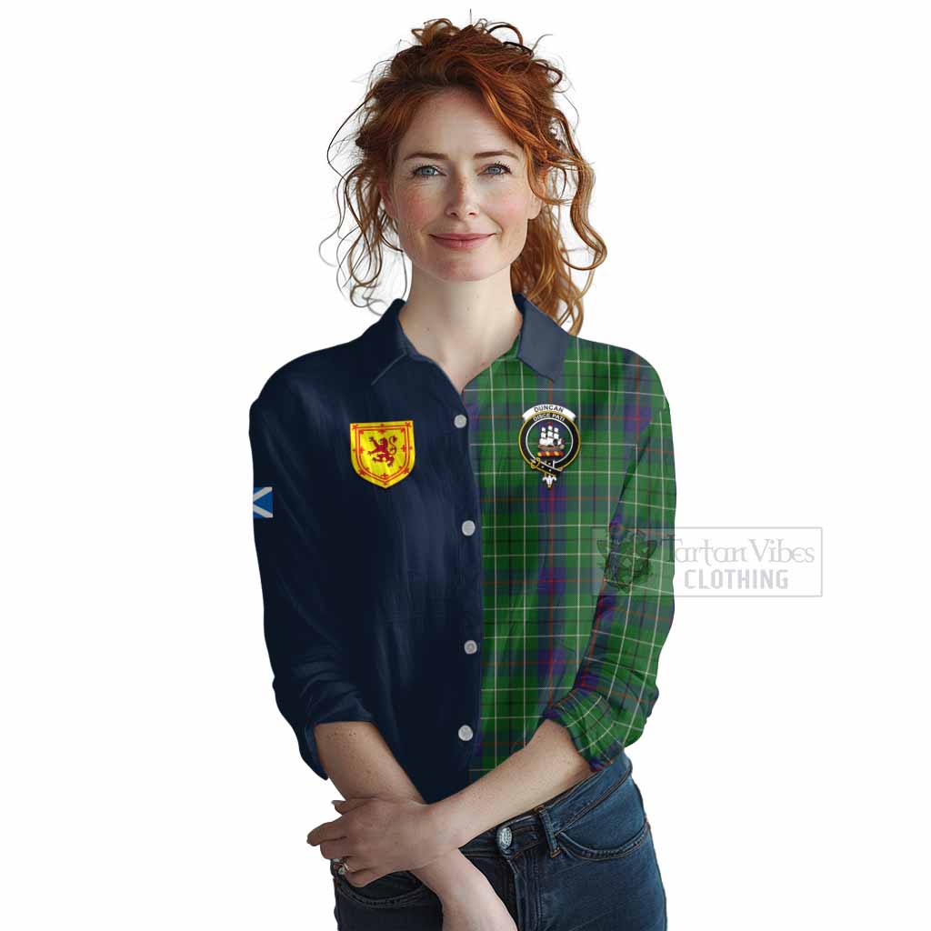 Tartan Vibes Clothing Duncan Tartan Women's Casual Shirt Alba with Scottish Lion Royal Arm Half Style