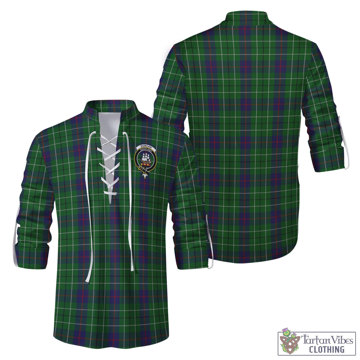 Tartan Vibes Clothing Duncan Tartan Men's Scottish Traditional Jacobite Ghillie Kilt Shirt with Family Crest