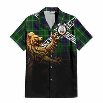 Duncan Crest Tartan Hawaiian Shirt with Golden Lion Emblem Celtic Style