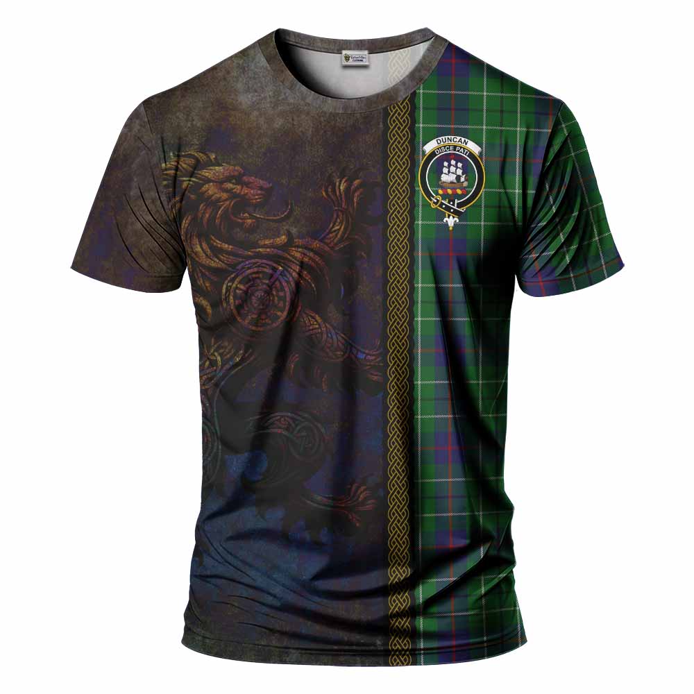 Tartan Vibes Clothing Duncan Tartan Family Crest T-Shirt Alba Gu Brath Be Brave Lion Ancient Style