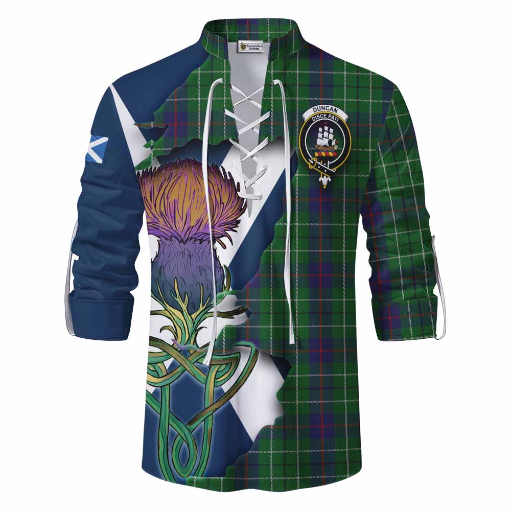 Tartan Vibes Clothing Duncan Tartan Family Crest Ghillie Kilt Shirt Scottish Thistle Celtic Inspired