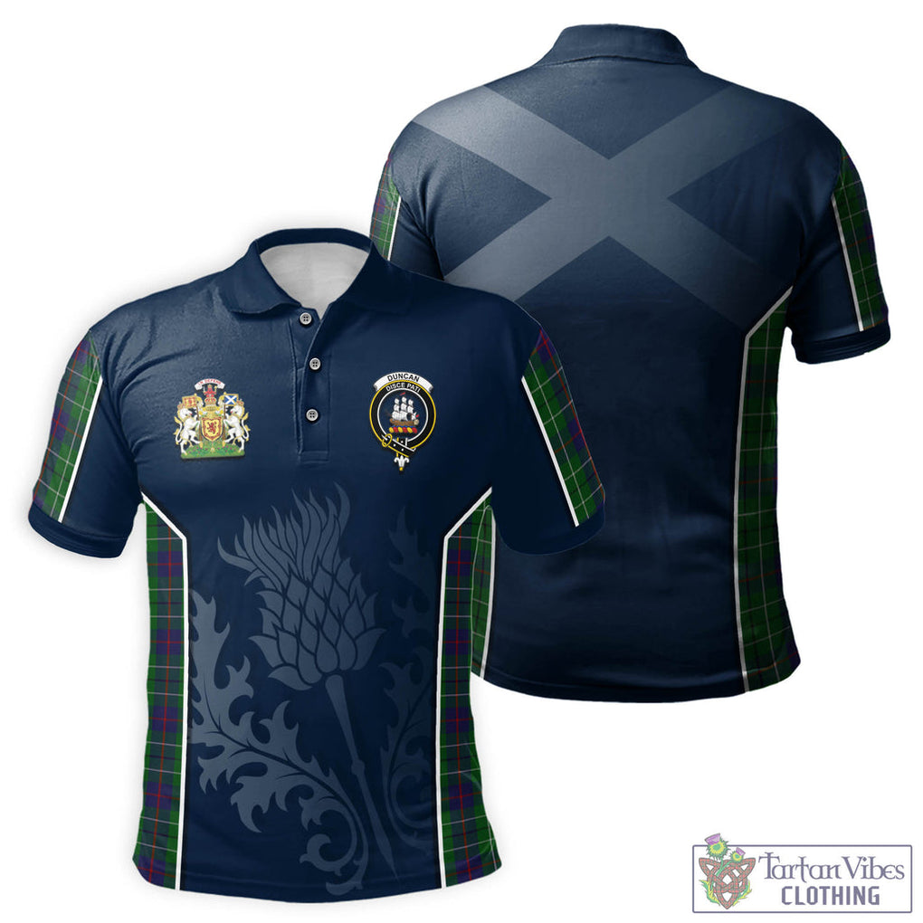 Tartan Vibes Clothing Duncan Tartan Men's Polo Shirt with Family Crest and Scottish Thistle Vibes Sport Style