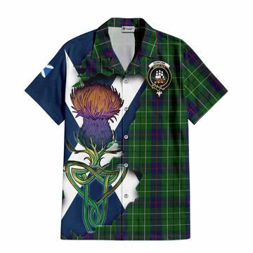 Tartan Vibes Clothing Duncan Tartan Family Crest Short Sleeve Button Shirt Scottish Thistle Celtic Inspired