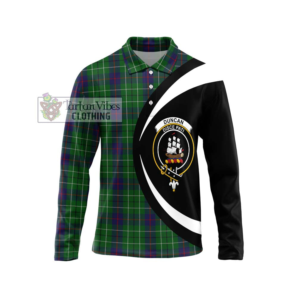 Duncan Tartan Long Sleeve Polo Shirt with Family Crest Circle Style Unisex - Tartan Vibes Clothing