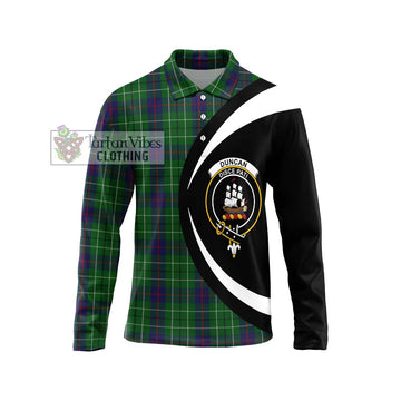 Duncan Tartan Long Sleeve Polo Shirt with Family Crest Circle Style