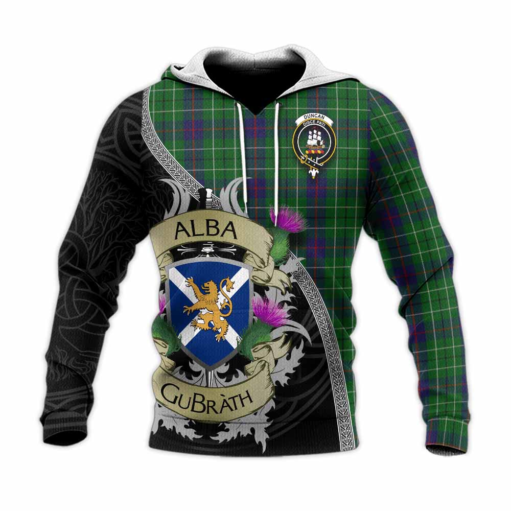 Duncan Tartan Family Crest Knitted Hoodie Lion Rampant Royal Thistle Shield Celtic Inspired Unisex Knitted Pullover Hoodie - Tartan Vibes Clothing