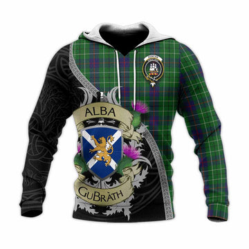 Duncan Tartan Family Crest Knitted Hoodie Lion Rampant Royal Thistle Shield Celtic Inspired