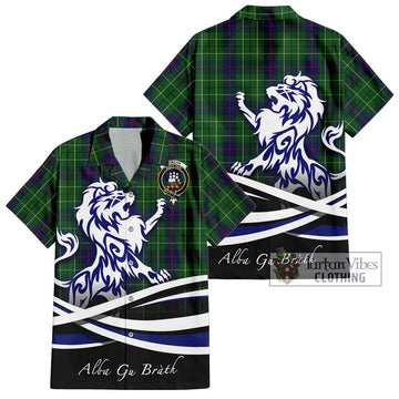 Duncan Tartan Short Sleeve Button Shirt with Alba Gu Brath Regal Lion Emblem Kid - Tartanvibesclothing Shop