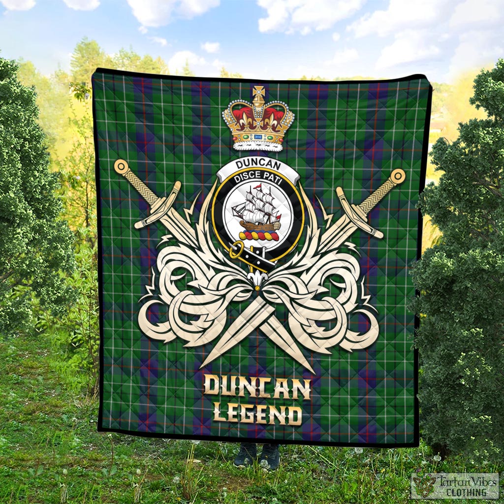 Tartan Vibes Clothing Duncan Tartan Quilt with Clan Crest and the Golden Sword of Courageous Legacy