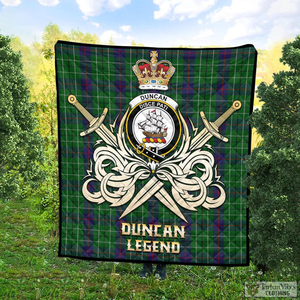 Duncan Tartan Quilt with Clan Crest and the Golden Sword of Courageous Legacy Super King Quilt 91" x 110" - Tartan Vibes Clothing