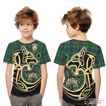 Duncan Tartan Kid T-Shirt with Family Crest Celtic Wolf Style