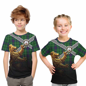 Duncan Crest Tartan Kid T-Shirt with Golden Lion Emblem Celtic Style