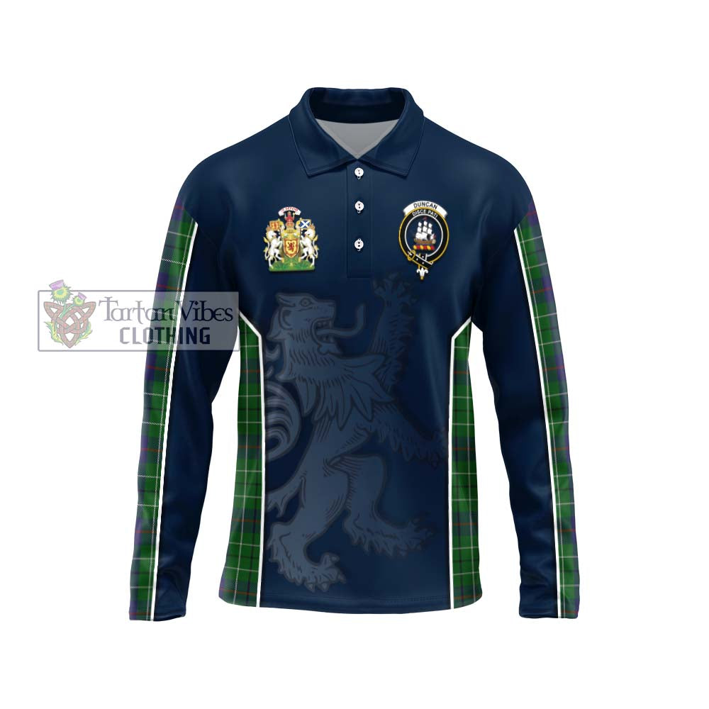 Duncan Tartan Long Sleeve Polo Shirt with Family Crest and Lion Rampant Vibes Sport Style Unisex - Tartan Vibes Clothing