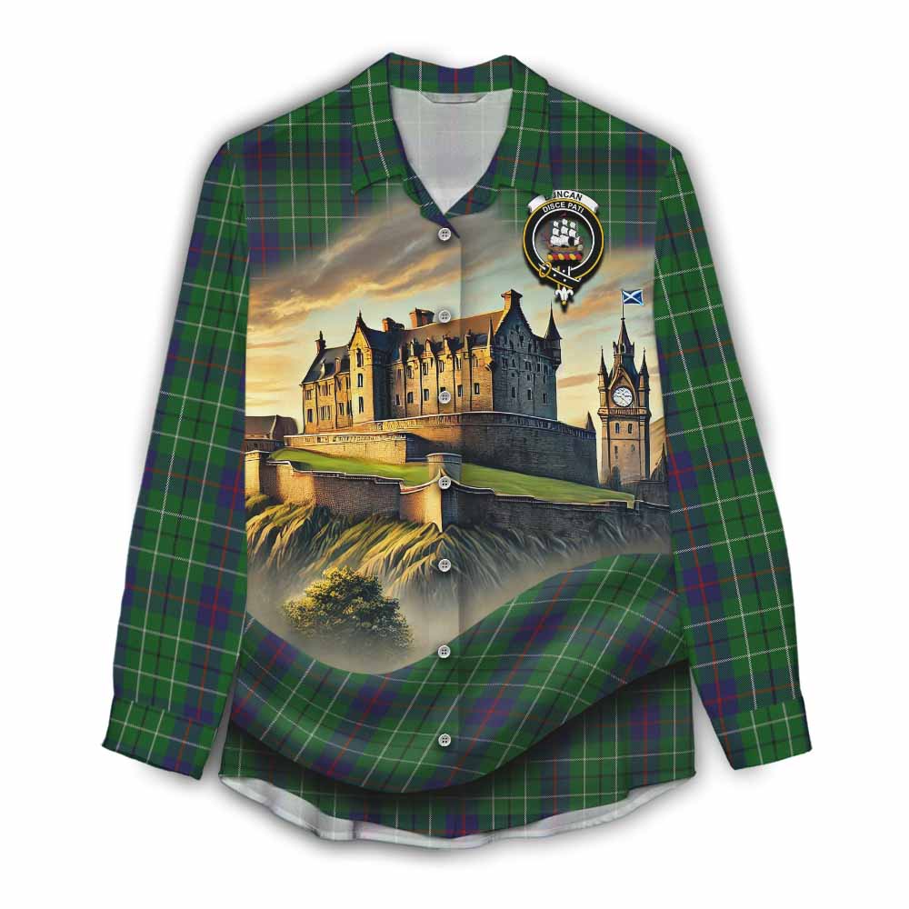 Tartan Vibes Clothing Duncan Tartan Family Crest Women's Casual Shirt with Scottish Ancient Castle Style