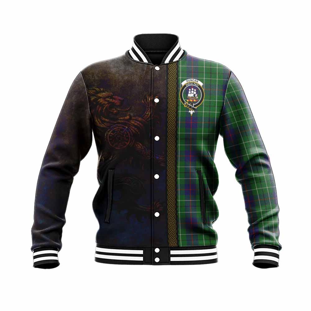 Tartan Vibes Clothing Duncan Tartan Family Crest Baseball Jacket Alba Gu Brath Be Brave Lion Ancient Style