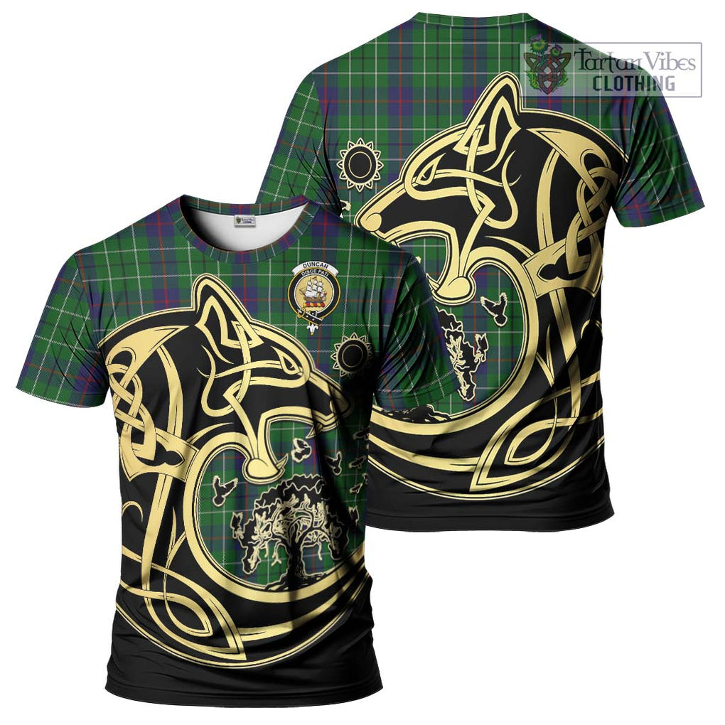 Duncan Tartan T-Shirt with Family Crest Celtic Wolf Style Kid's Shirt - Tartan Vibes Clothing