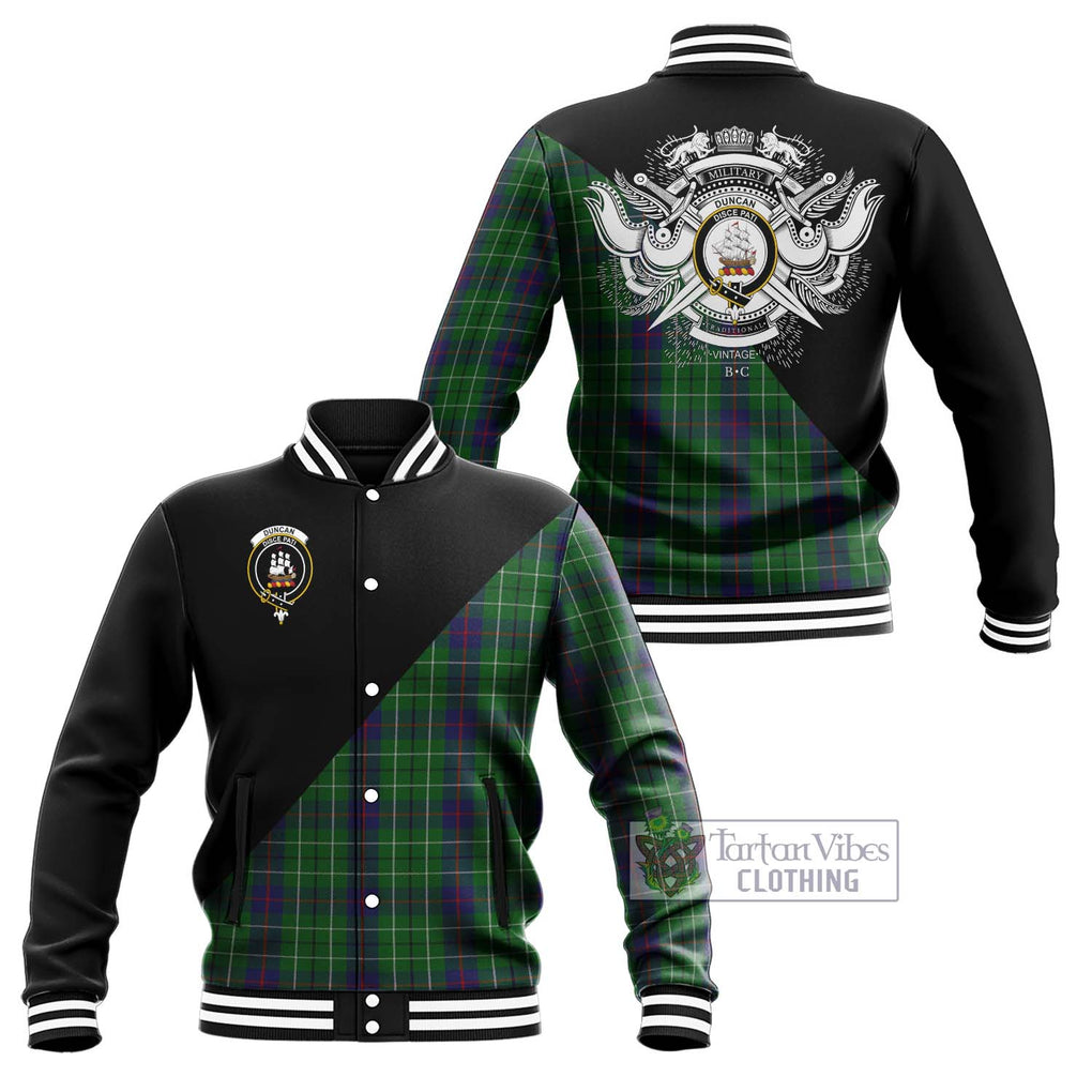 Duncan Tartan Baseball Jacket with Family Crest and Military Logo Style Unisex - Tartanvibesclothing Shop