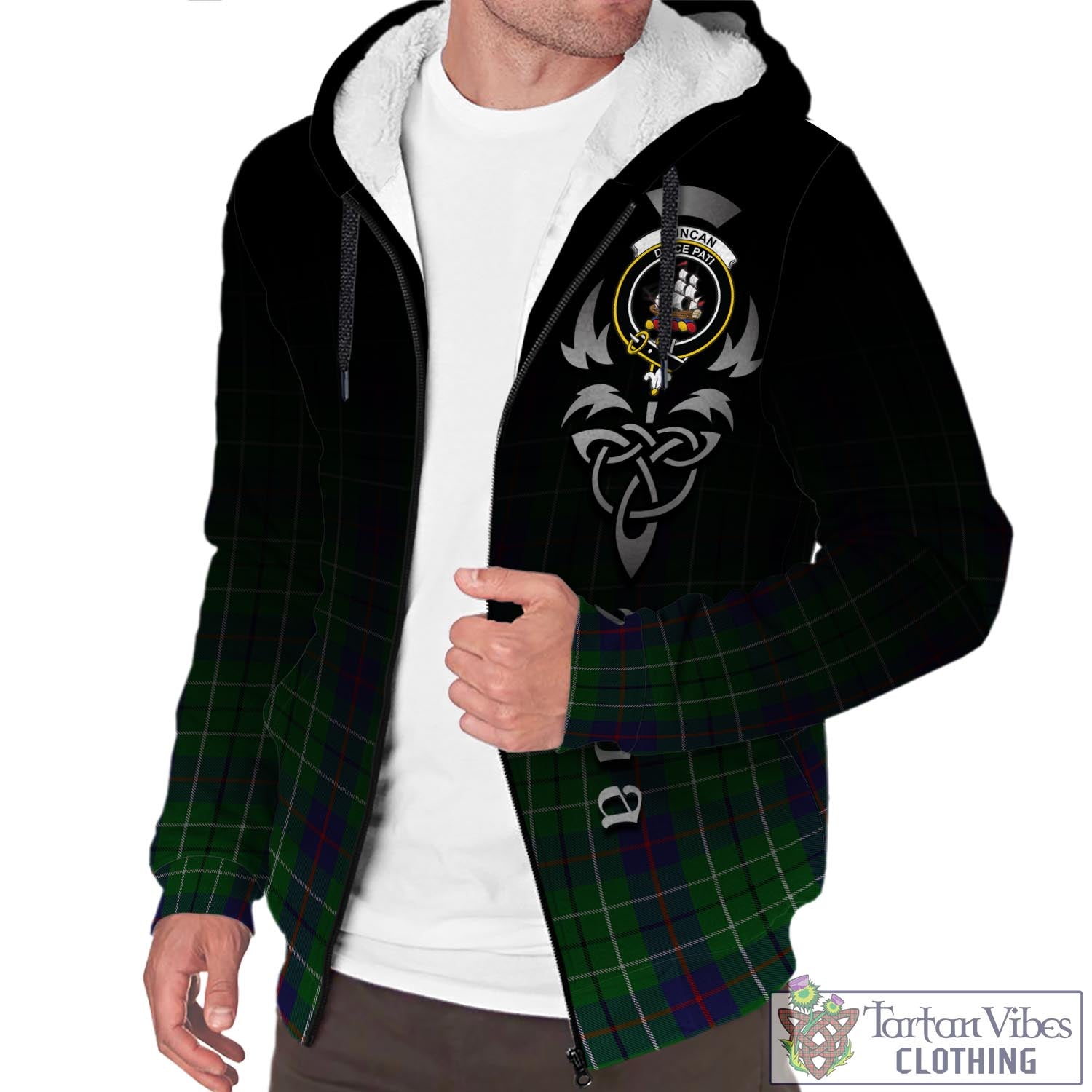 Tartan Vibes Clothing Duncan Tartan Sherpa Hoodie Featuring Alba Gu Brath Family Crest Celtic Inspired