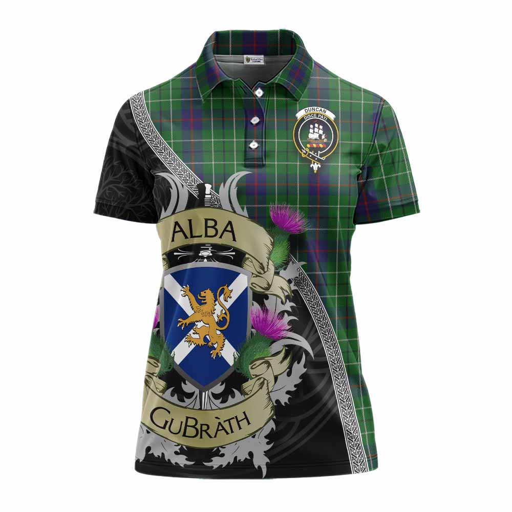 Tartan Vibes Clothing Duncan Tartan Family Crest Women's Polo Shirt Lion Rampant Royal Thistle Shield Celtic Inspired