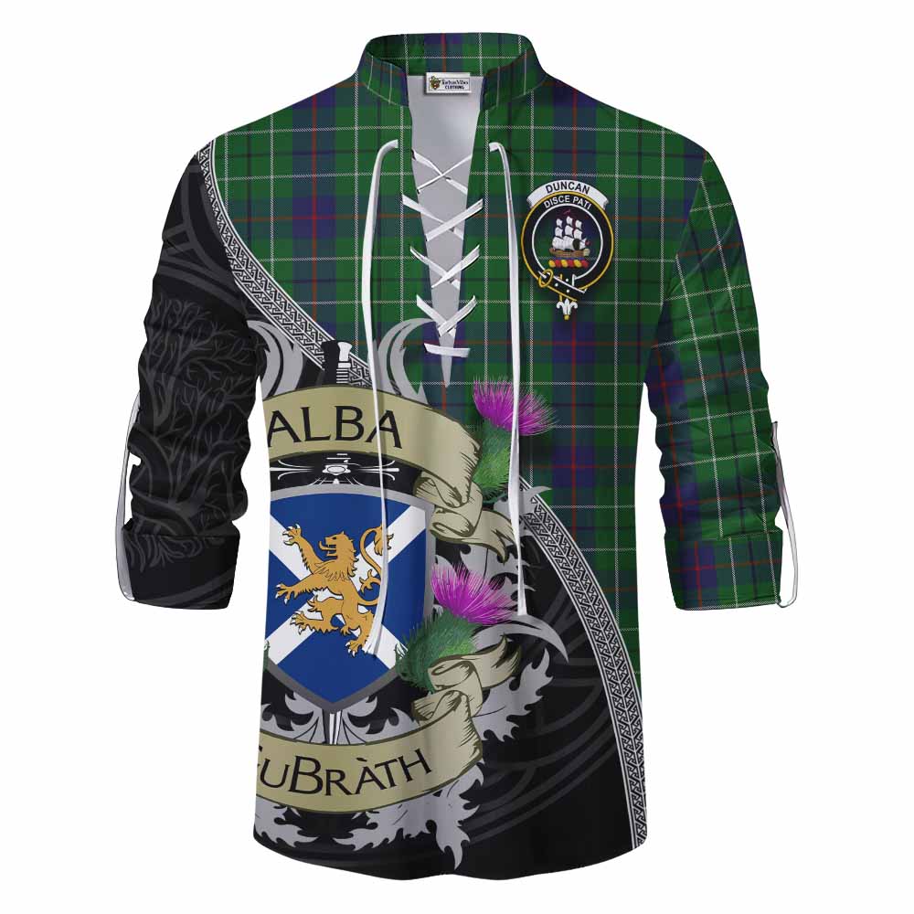 Tartan Vibes Clothing Duncan Tartan Family Crest Ghillie Kilt Shirt Lion Rampant Royal Thistle Shield Celtic Inspired