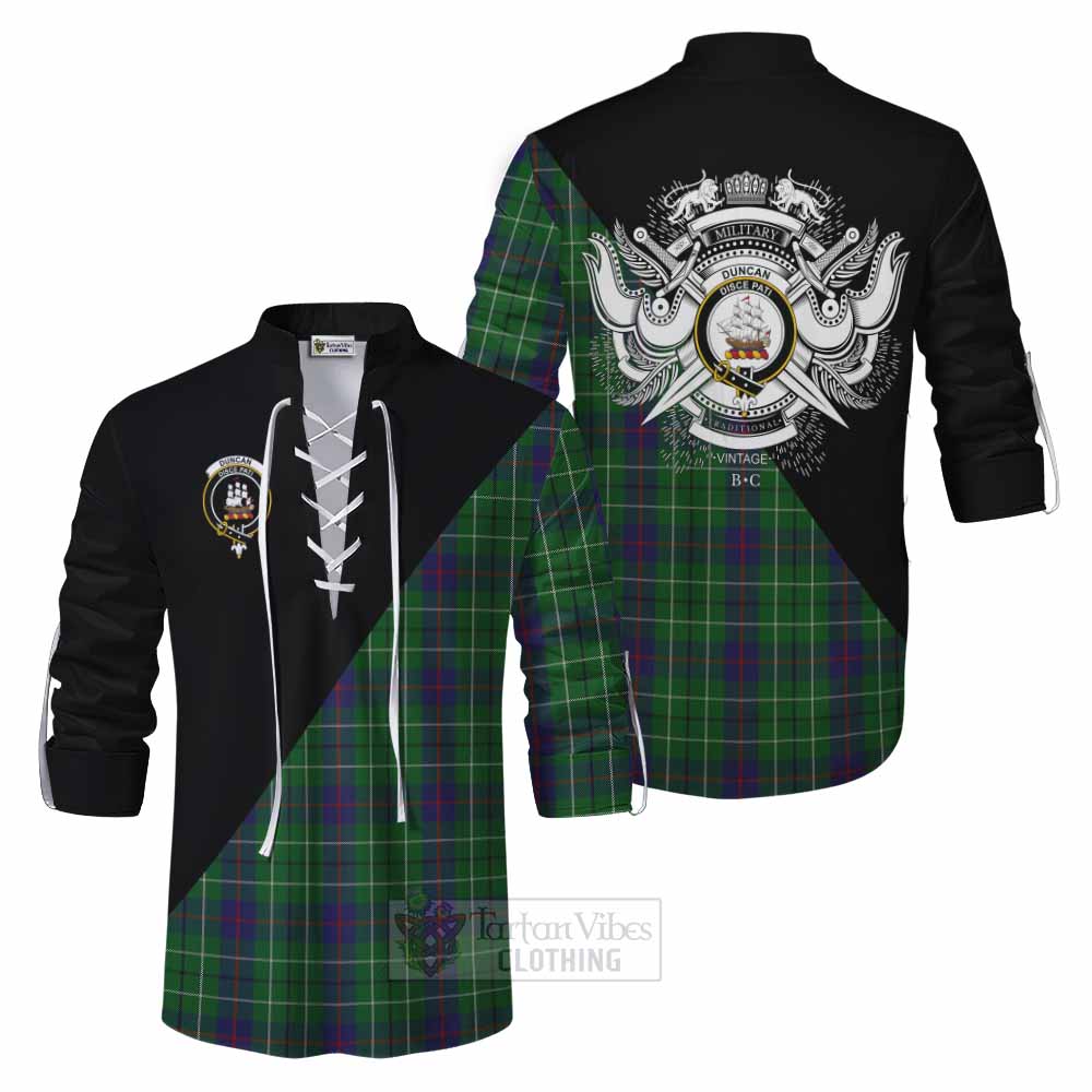 Tartan Vibes Clothing Duncan Tartan Ghillie Kilt Shirt with Family Crest and Military Logo Style