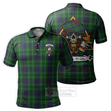 Tartan Vibes Clothing Duncan Tartan Polo Shirt with Family Crest and Bearded Skull Holding Bottles of Whiskey