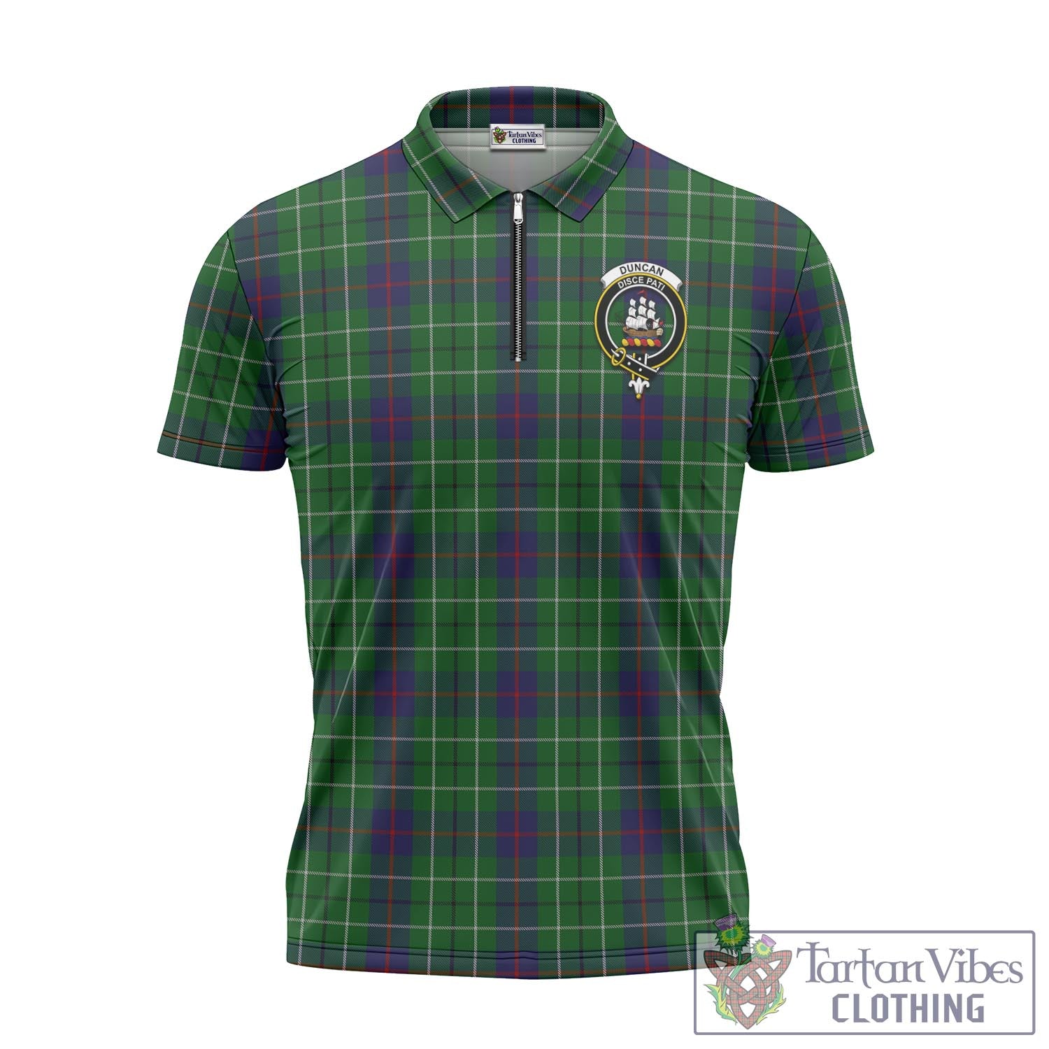 Tartan Vibes Clothing Duncan Tartan Zipper Polo Shirt with Family Crest