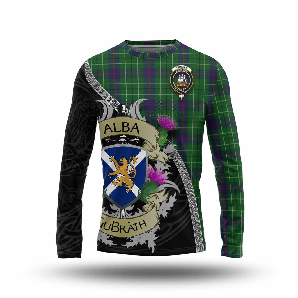 Tartan Vibes Clothing Duncan Tartan Family Crest Long Sleeve T-Shirt Lion Rampant Royal Thistle Shield Celtic Inspired