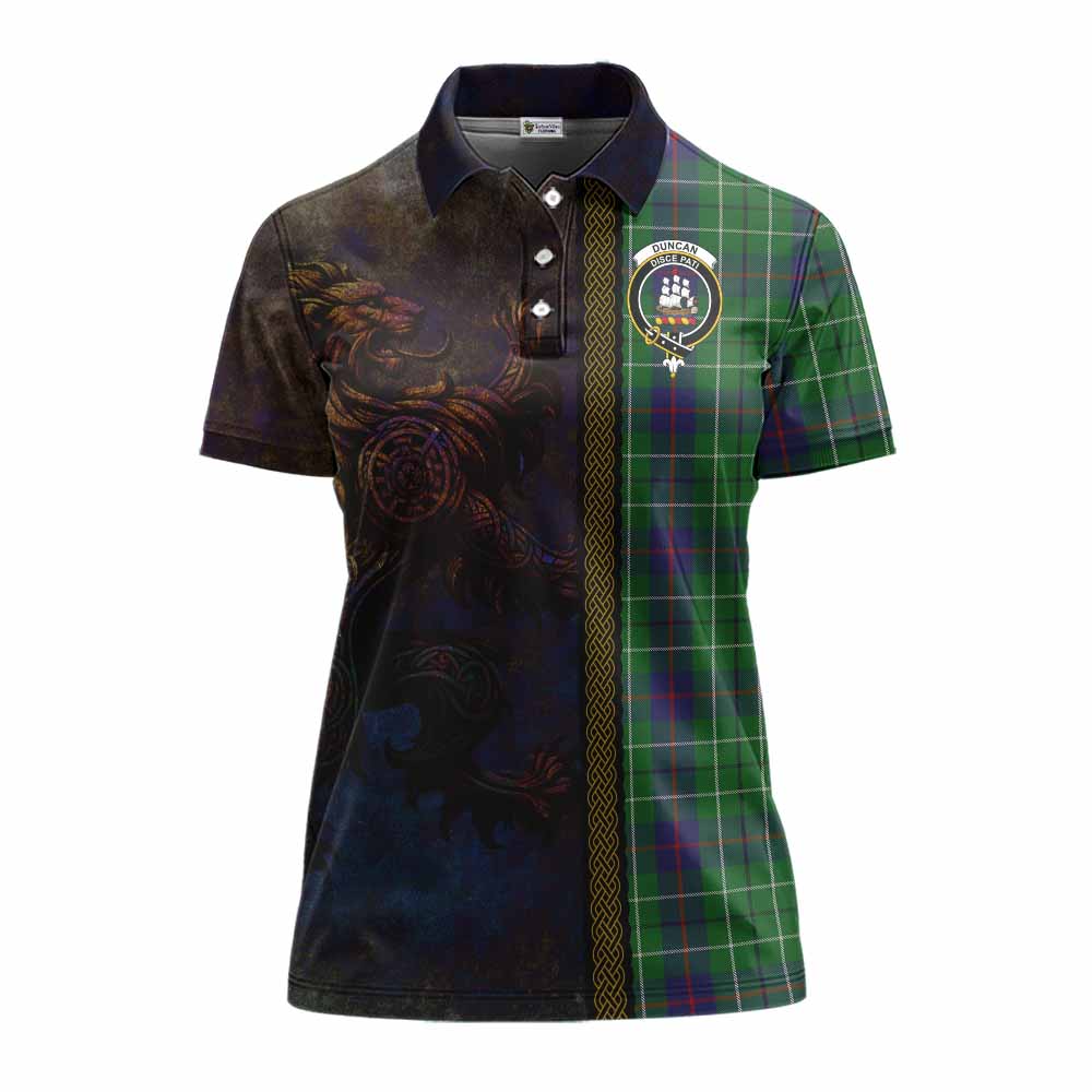 Tartan Vibes Clothing Duncan Tartan Family Crest Women's Polo Shirt Alba Gu Brath Be Brave Lion Ancient Style