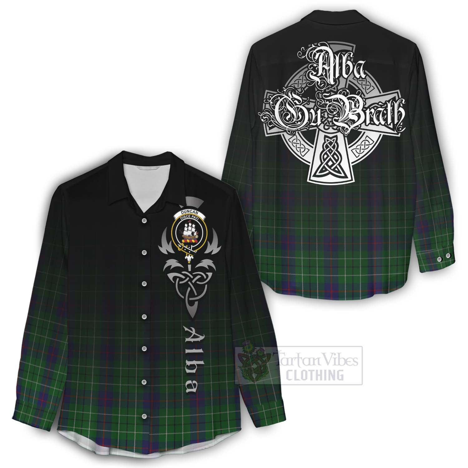 Tartan Vibes Clothing Duncan Tartan Women's Casual Shirt Featuring Alba Gu Brath Family Crest Celtic Inspired