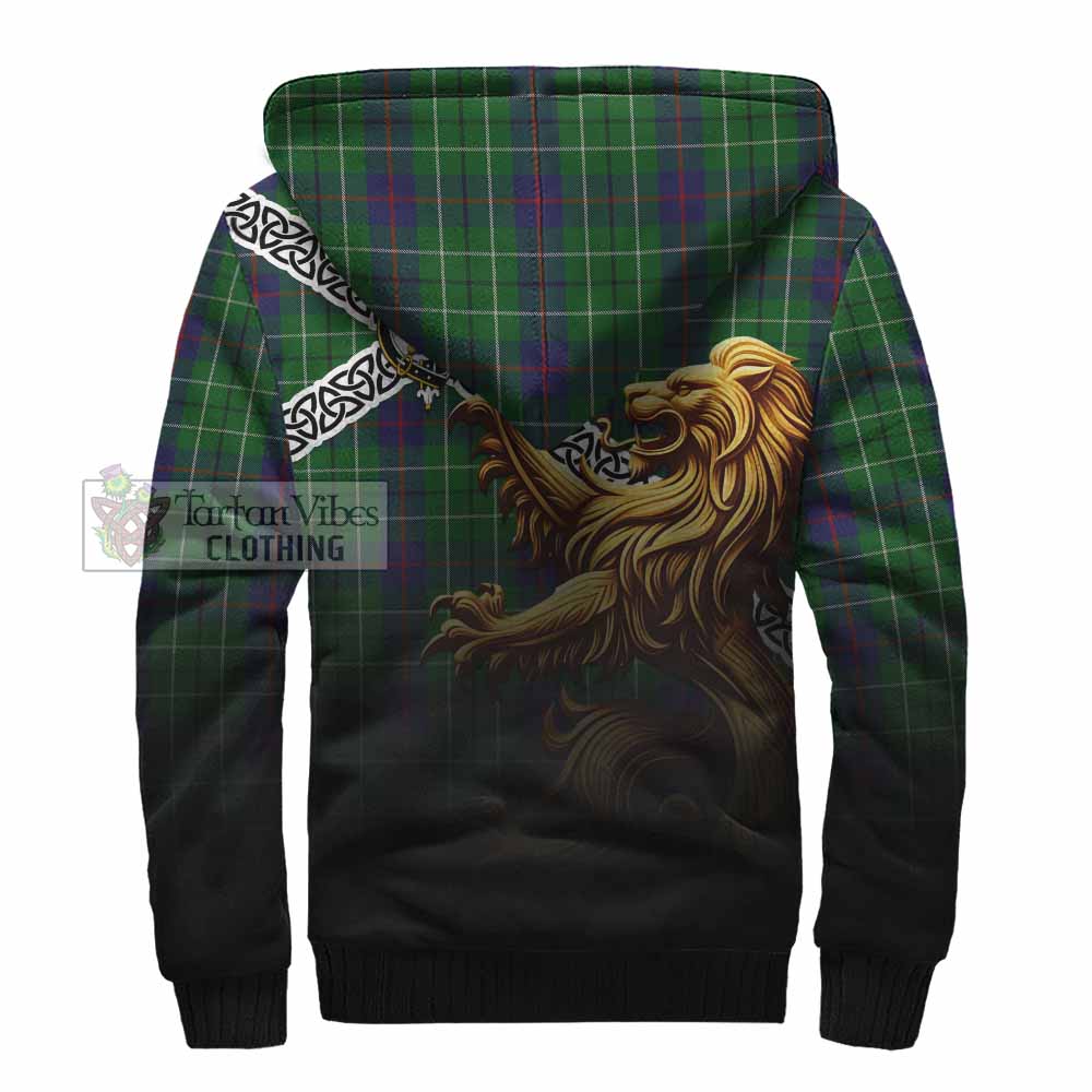 Tartan Vibes Clothing Duncan Crest Tartan Sherpa Hoodie with Golden Lion Emblem Celtic Style